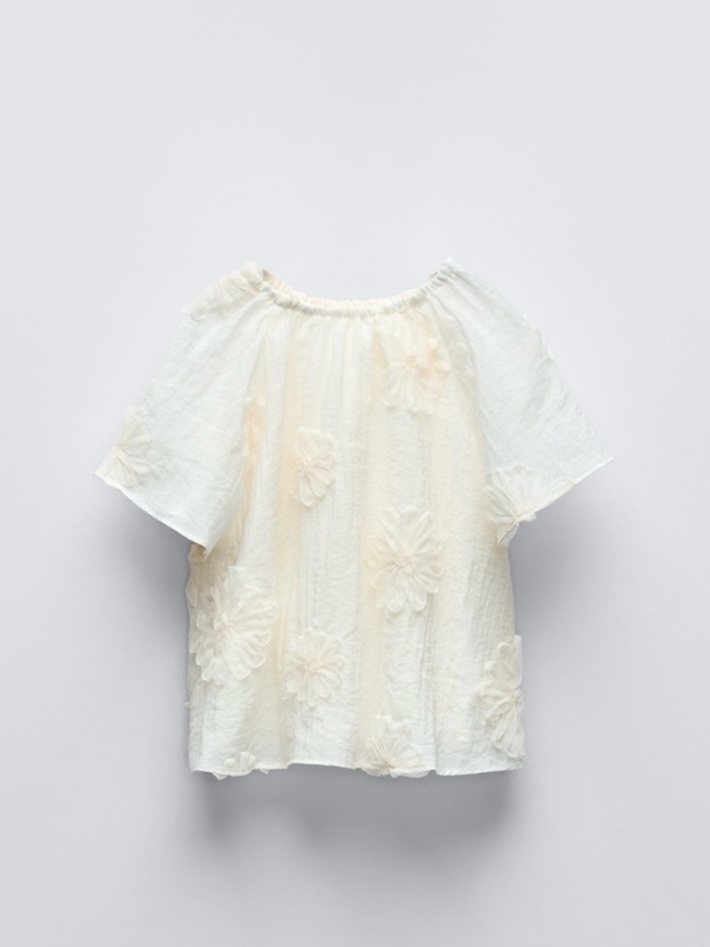 NWT Zara Girls Floral Appliqué Top in Cream